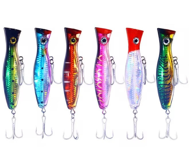 6 PACK of 5” Popper Lures Saltwater/Freshwater Topwater