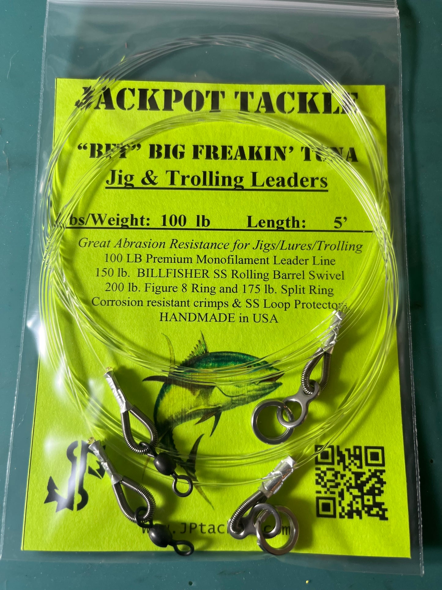 *BFT* 100 lb. 5’ Big Freakin’ Tuna Jig/Lure Leaders (2 Pack)