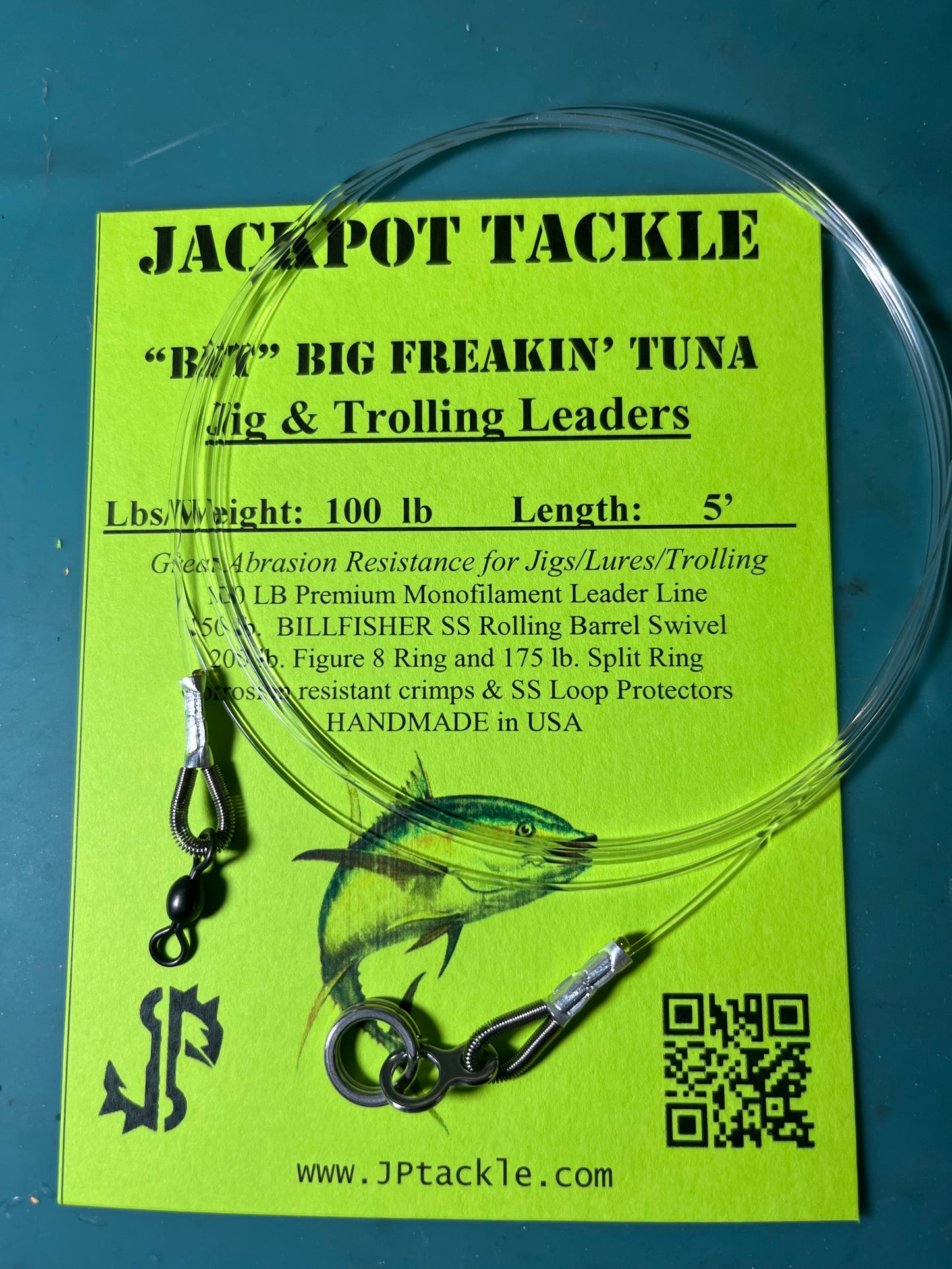 *BFT* 100 lb. 5’ Big Freakin’ Tuna Jig/Lure Leaders (2 Pack)