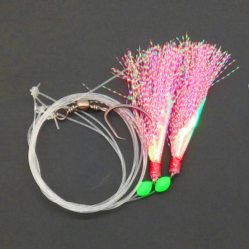 5 PACKS!! Shrimp Fly Feather Jigs Rockfish/Cod/Pier Bottom Fishing Rigs