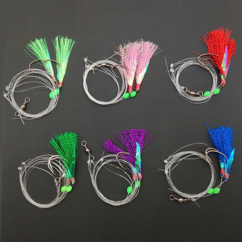 10 Packs 3/0 Rock Cod Rigs White Feather Rockfish Bait - 2 Rigs