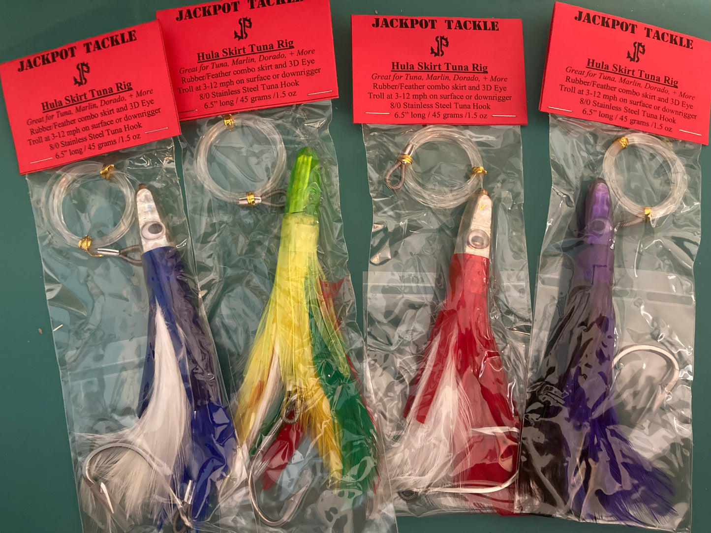 6.5" Hula Skirt Feathered Trolling Rig 1.5 oz Bullet Head Feathered TUNA Lure