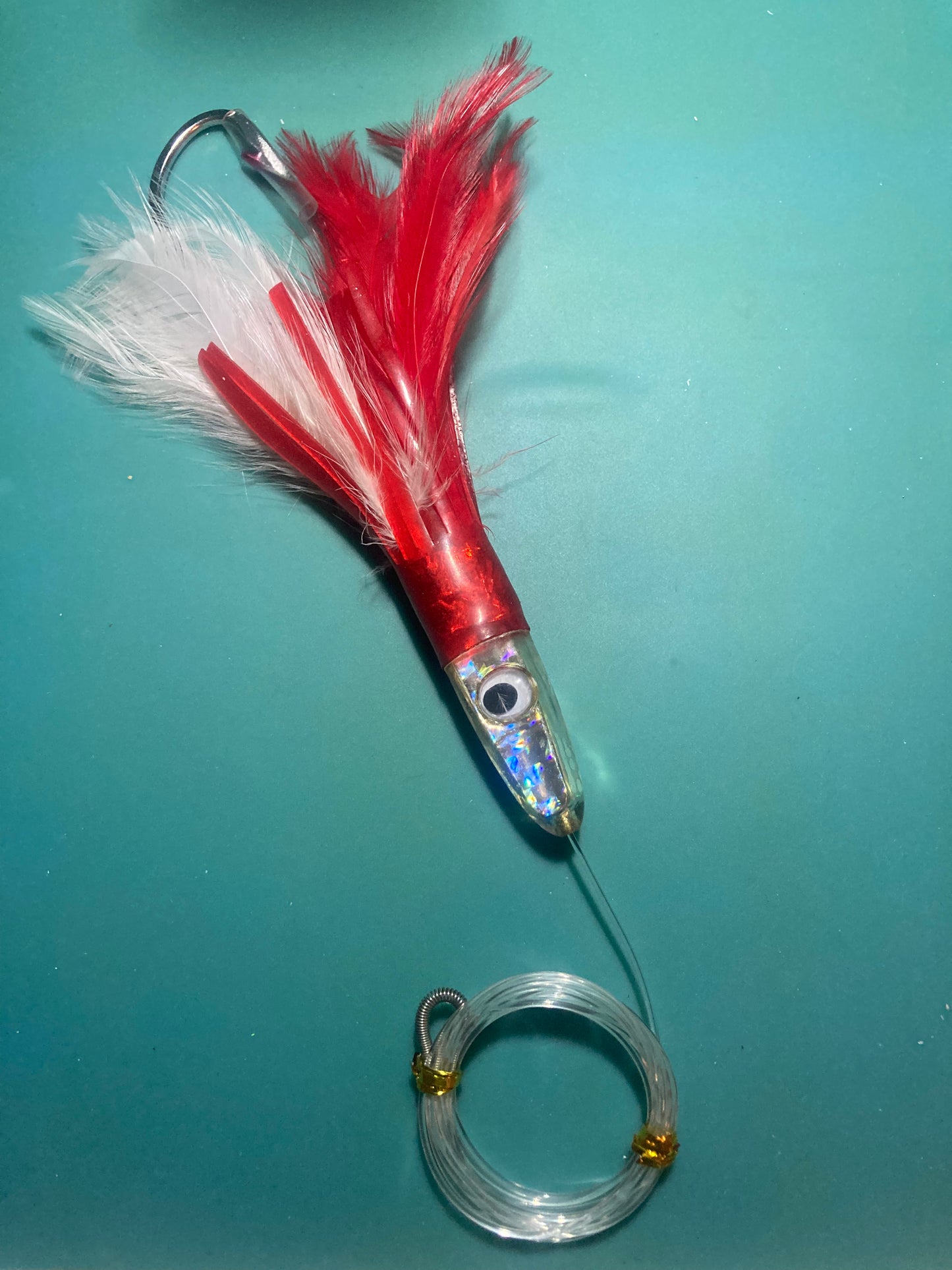 6.5" Hula Skirt Feathered Trolling Rig 1.5 oz Bullet Head Feathered TUNA Lure