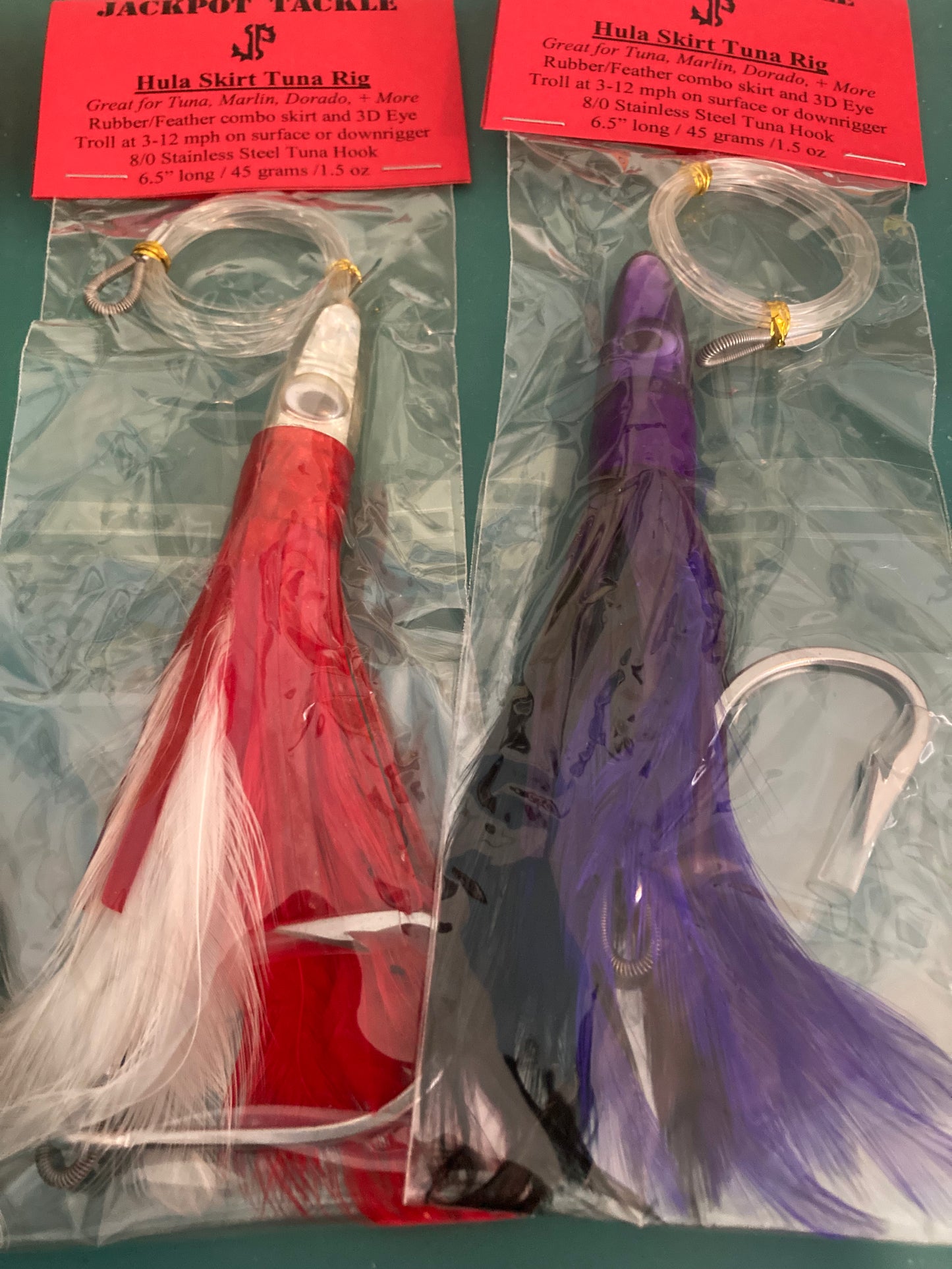 6.5" Hula Skirt Feathered Trolling Rig 1.5 oz Bullet Head Feathered TUNA Lure