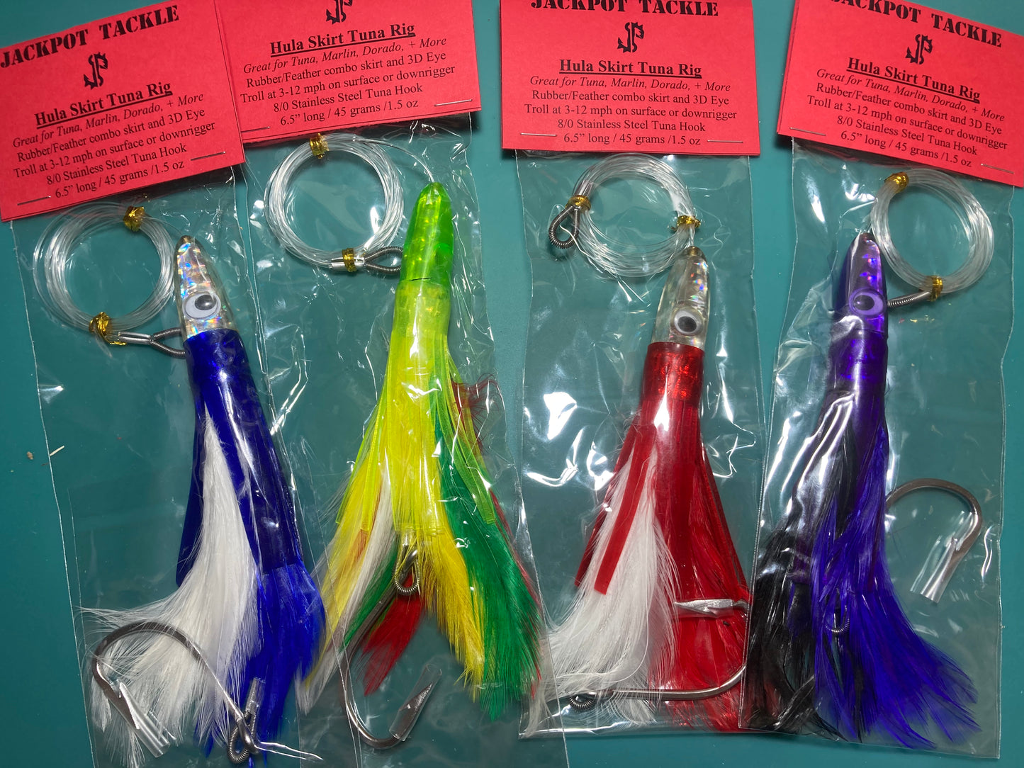 6.5" Hula Skirt Feathered Trolling Rig 1.5 oz Bullet Head Feathered TUNA Lure