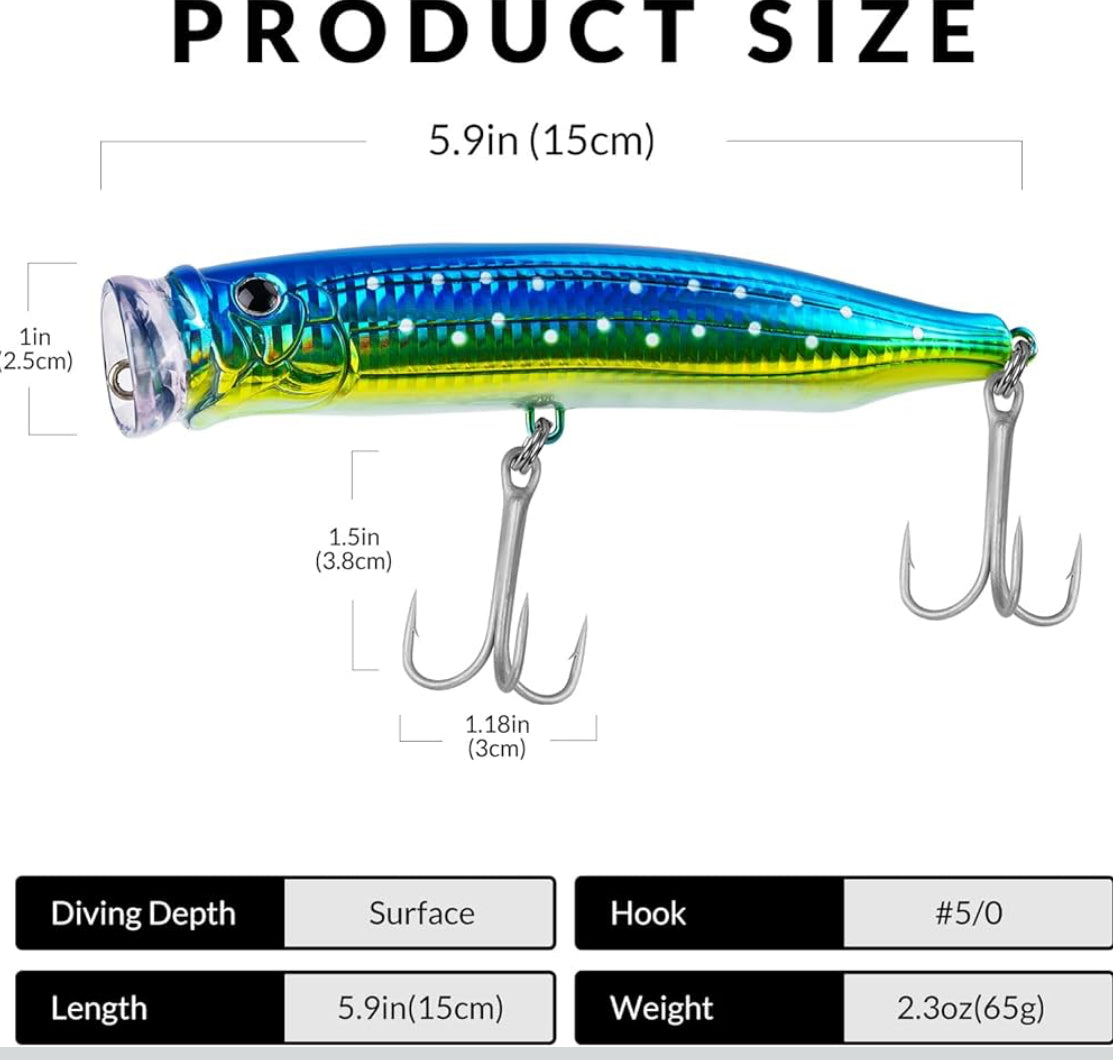 5.9” Tuna Popper 2.3oz Topwater Saltwater Lures
