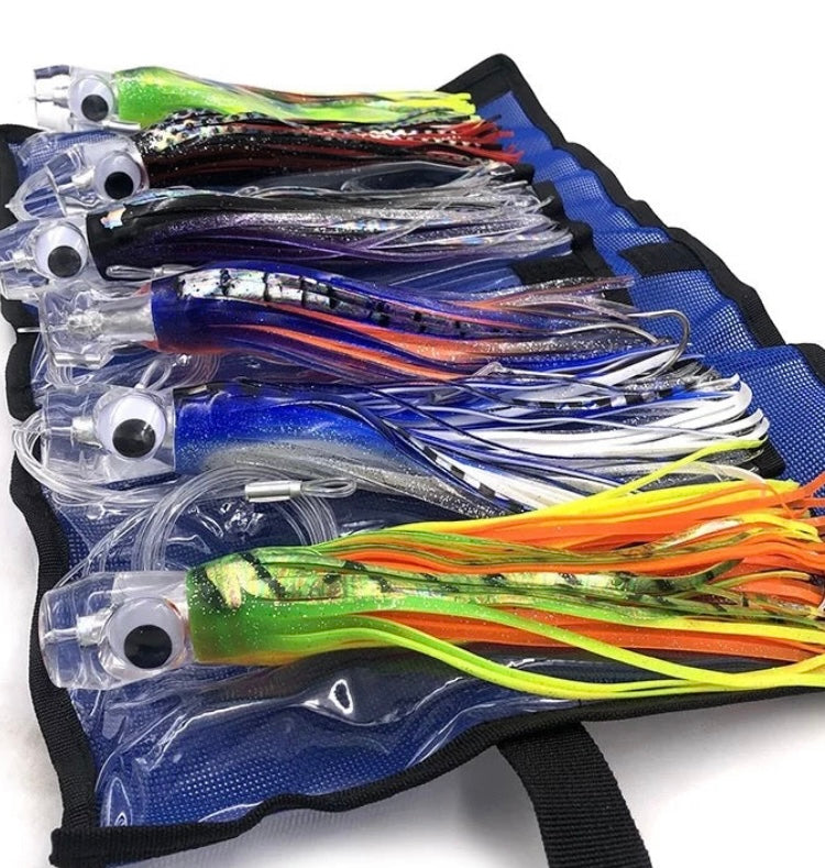 6 Pack of 6.5” Chugger Saltwater Trolling Lures Set With Lure Bag