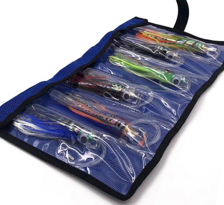 6 Pack of 6.5” Chugger Saltwater Trolling Lures Set With Lure Bag