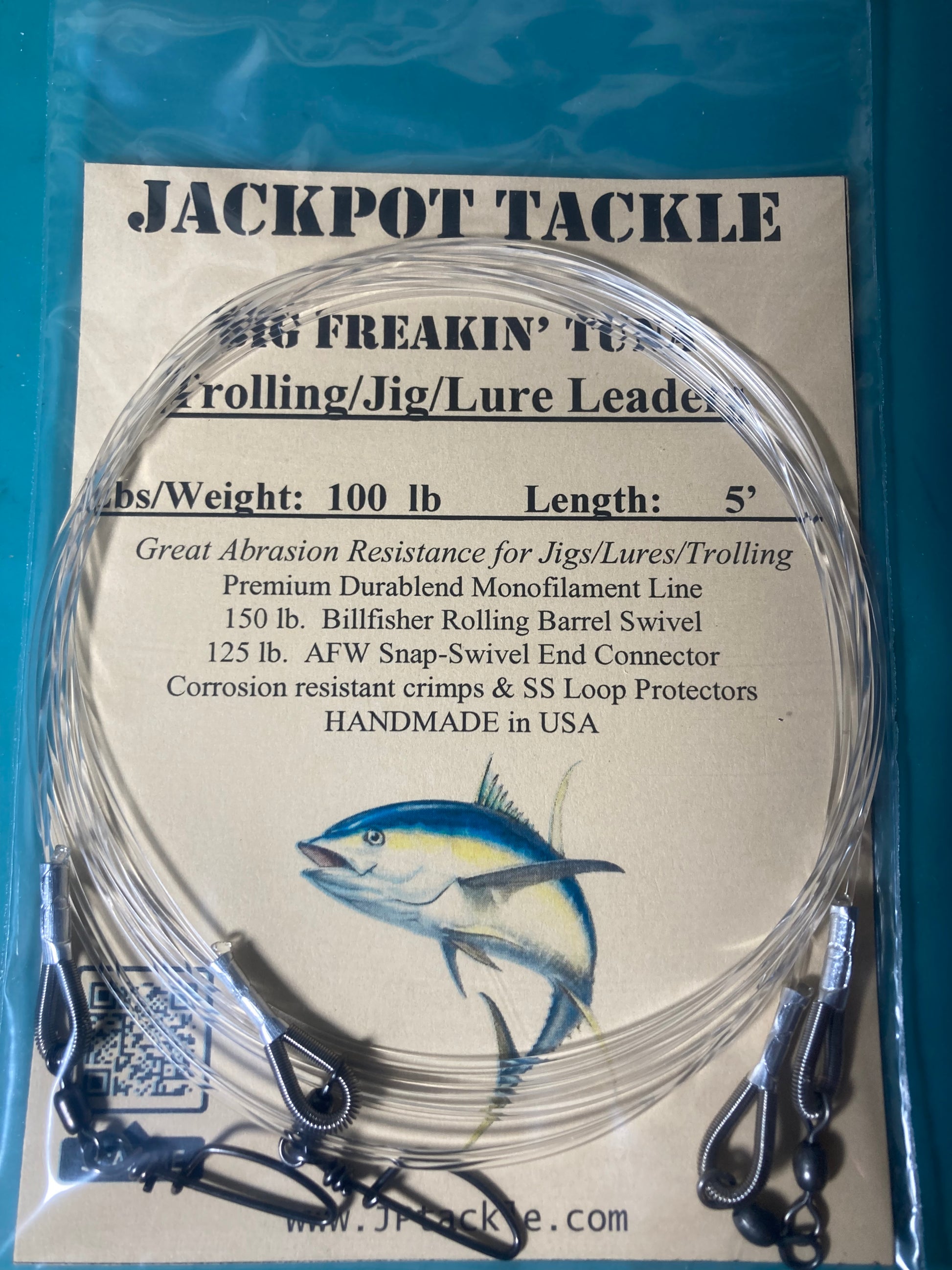 BFT” 100 lb. 5' Big Freakin' Tuna Jig/Lure Leaders (2 Pack
