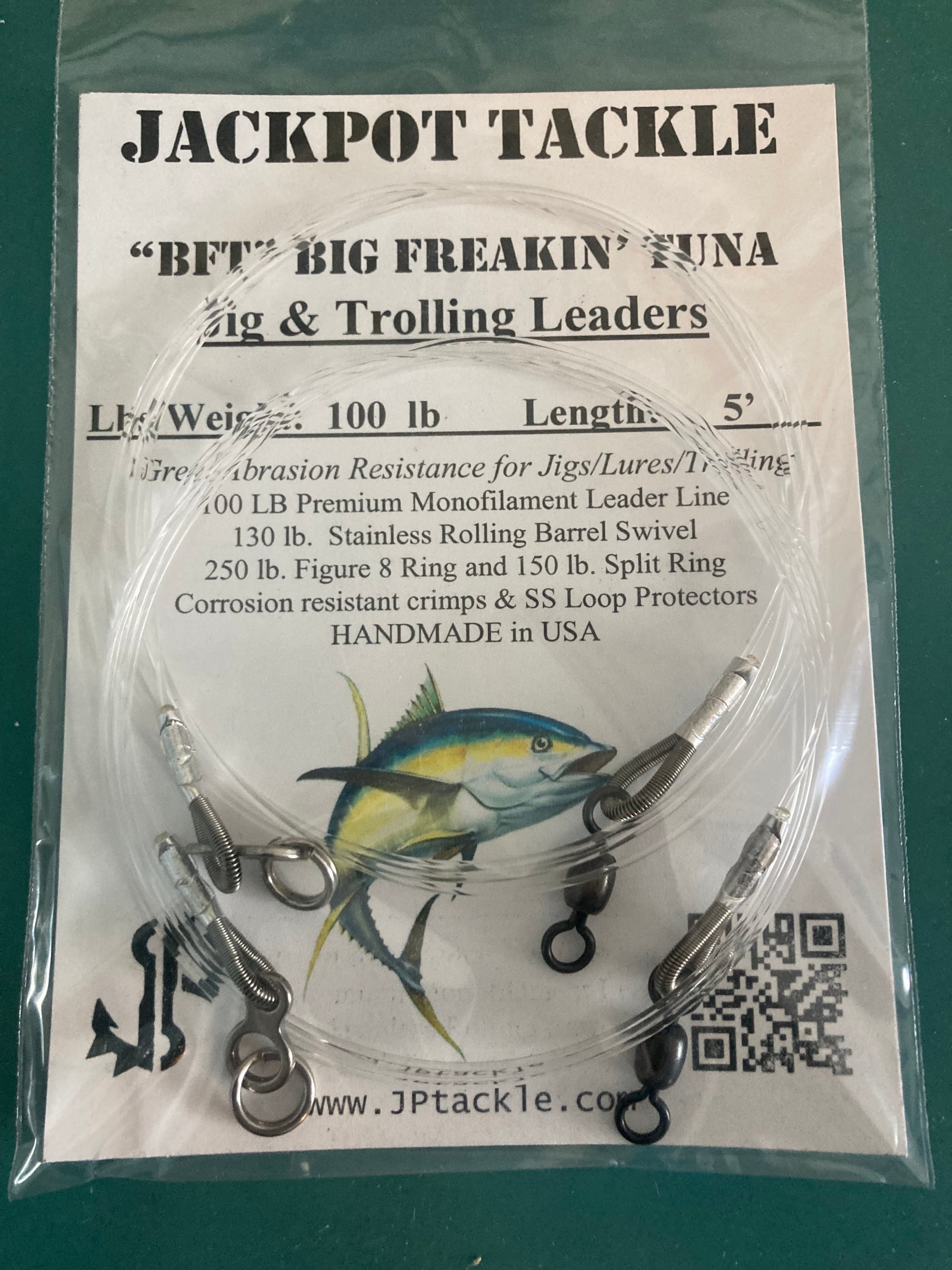 “BFT” 100 lb. 5’ Big Freakin’ Tuna Jig/Lure Leaders (2 Pack)