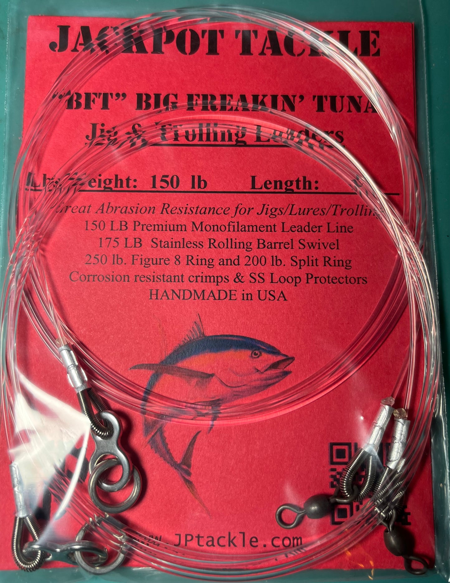 “BFT”  150 lb. 5’  Big Freakin’ Tuna Jig/Lure Leaders (2 Pack)