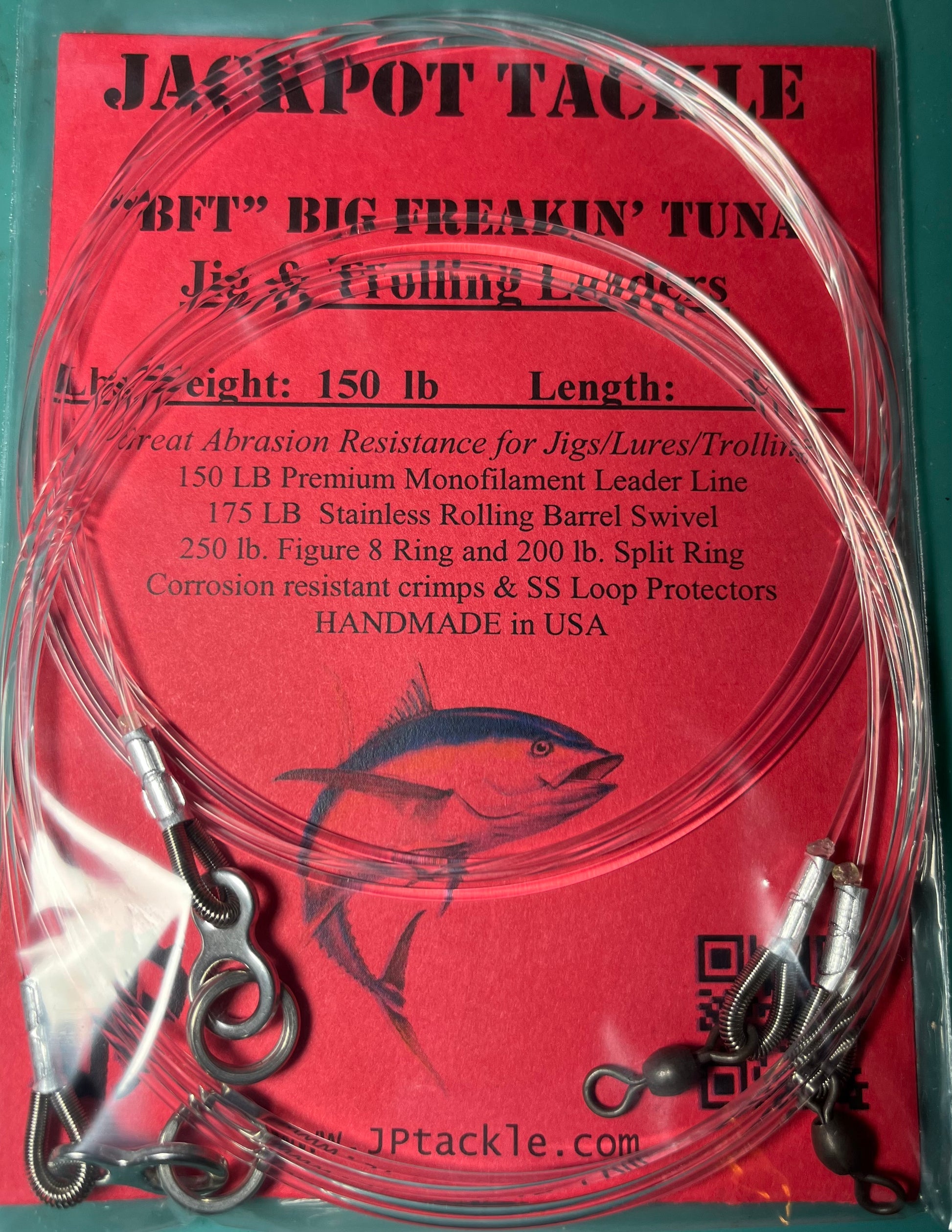 BFT” 150 lb. 5' Big Freakin' Tuna Jig/Lure Leaders (2 Pack