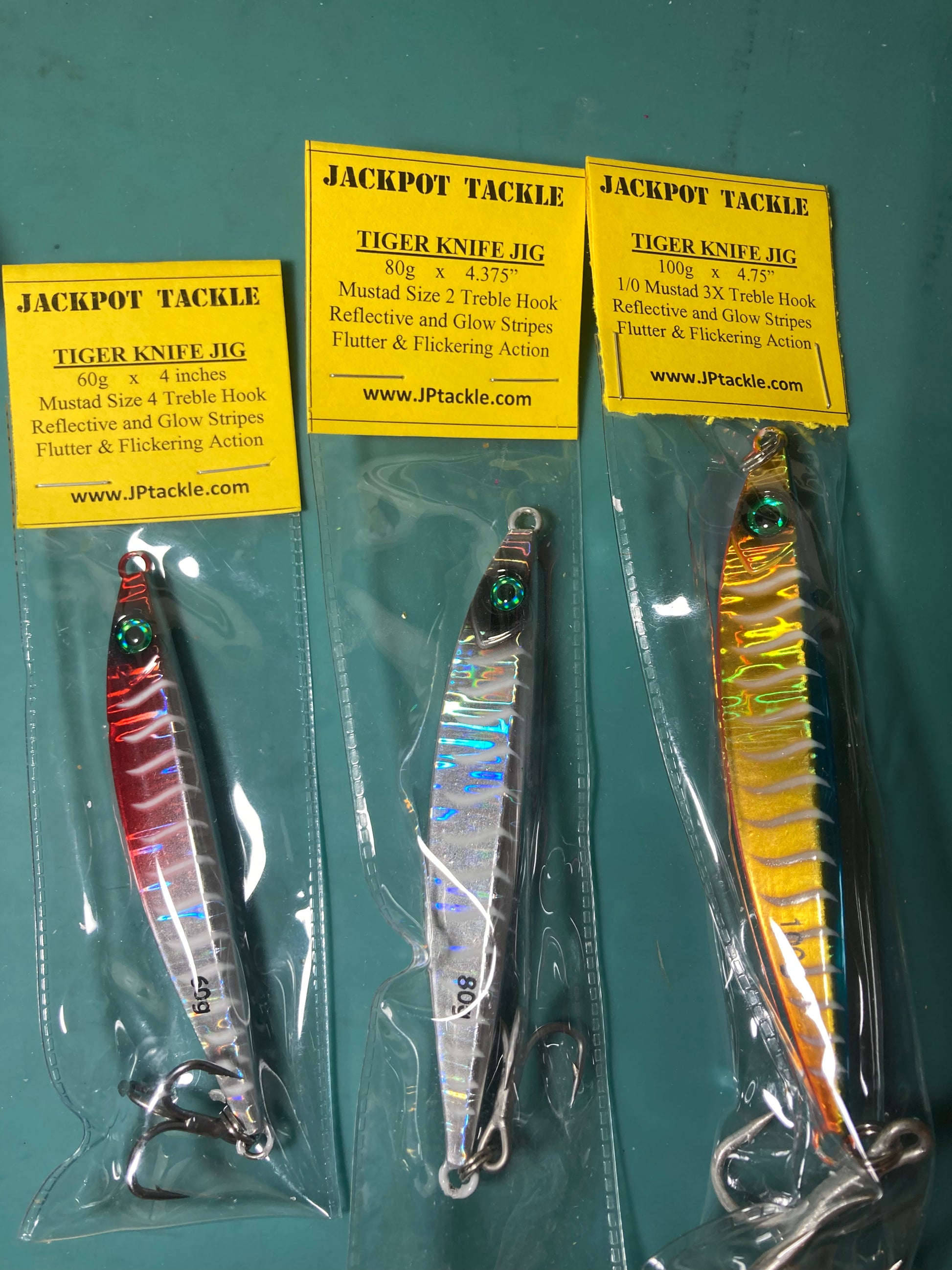 Tiger Knife Glow Speed Jigs w/Treble Hook Sz 1/0 – Jackpot Tackle