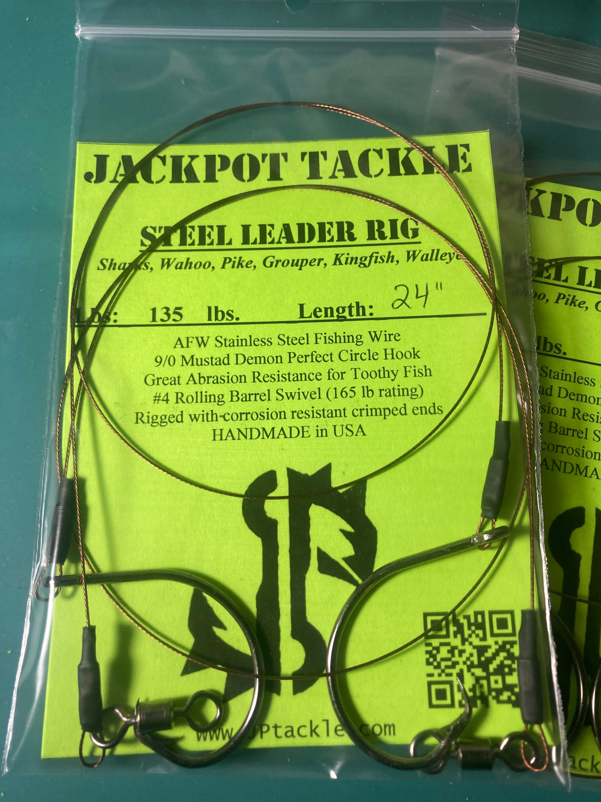 2 Pack 135/175 LB. AFW Steel Fishing Leader Rigged with 9/0 Mustad Cir –  Jackpot Tackle
