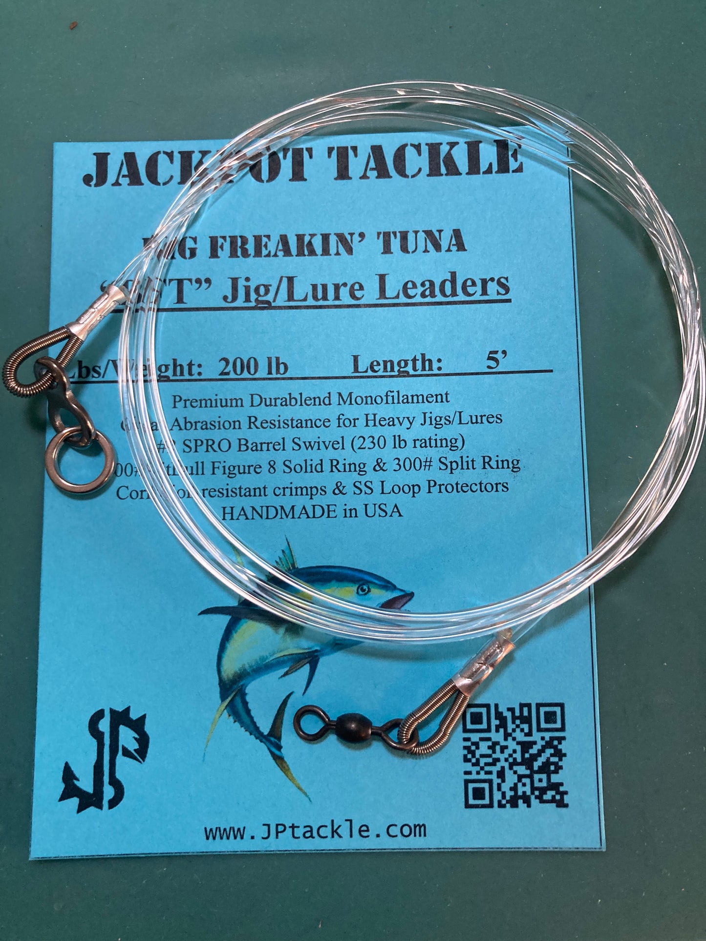 “BFT” 200 lb. 5' Big Freakin’ Tuna Jig/Lure Leaders (2 Pack)