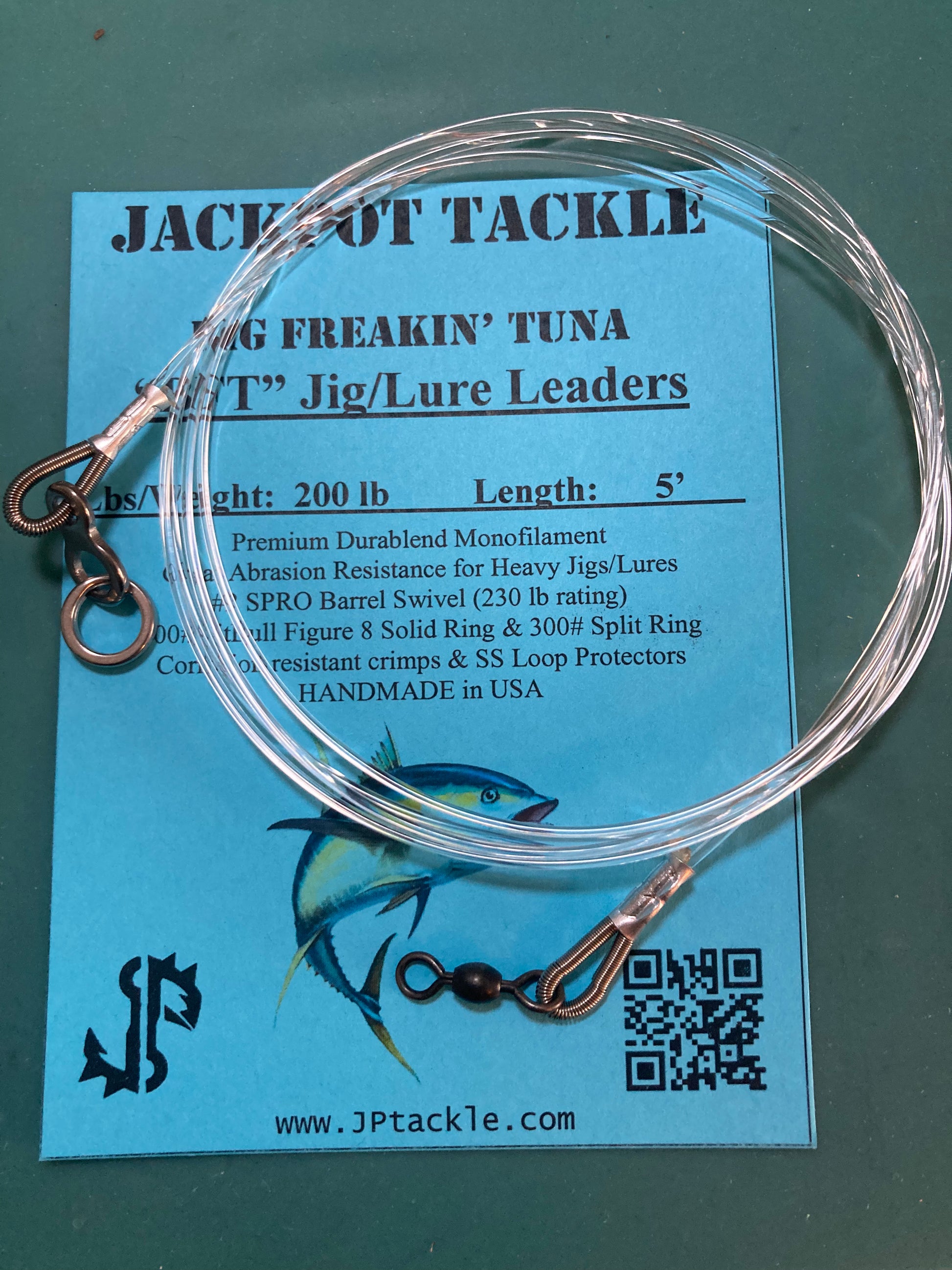 “BFT” 200 lb. 5' Big Freakin’ Tuna Jig/Lure Leaders (2 Pack)
